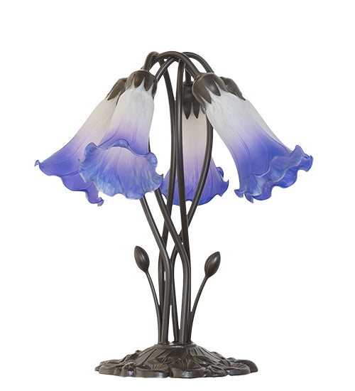 16" High Blue/White Tiffany Pond Lily 5 Light Table Lamp