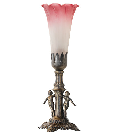 11" High Pink/White Tiffany Pond Lily Maidens Mini Lamp