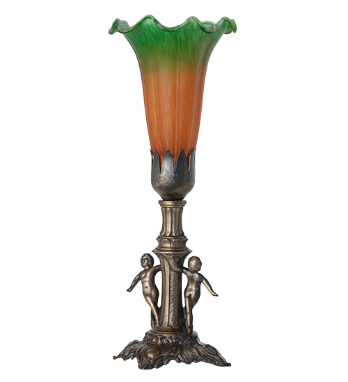 11" High Amber/Green Tiffany Pond Lily Maidens Mini Lamp