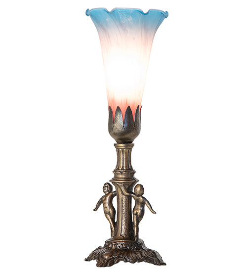 11" High Pink/Blue Tiffany Pond Lily Maidens Mini Lamp