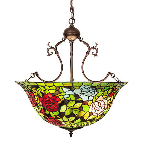 24" Wide Tiffany Rosebush Inverted Pendant