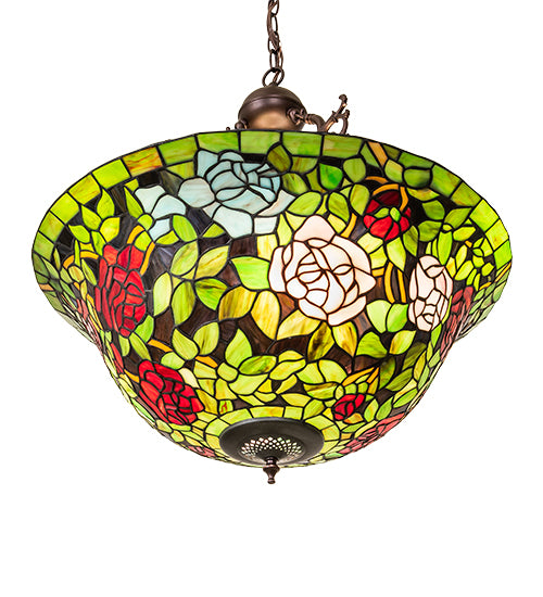 24" Wide Tiffany Rosebush Inverted Pendant