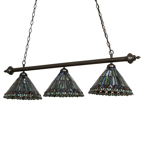 47" Long Tiffany Peacock 3 Light Island Pendant