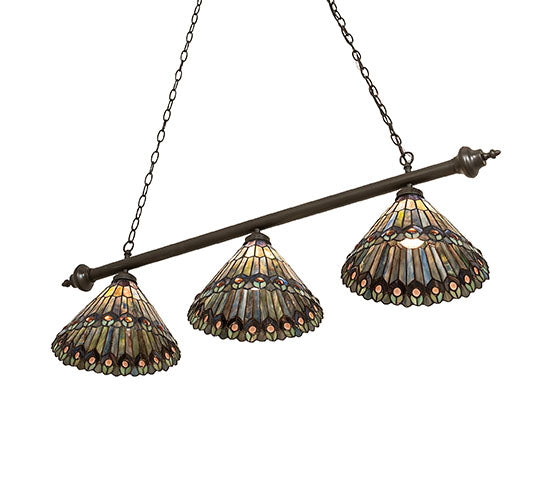 47" Long Tiffany Peacock 3 Light Island Pendant