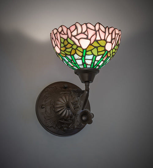 8" Wide Tiffany Cabbage Rose Wall Sconce