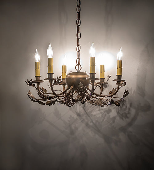 19" Oak Leaf & Acorn 6 Light Chandelier