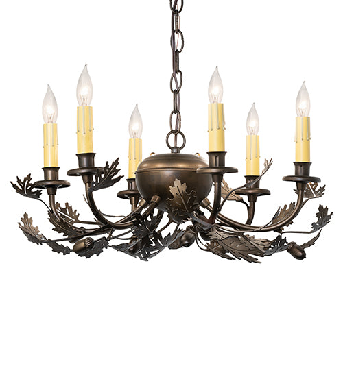 19" Oak Leaf & Acorn 6 Light Chandelier