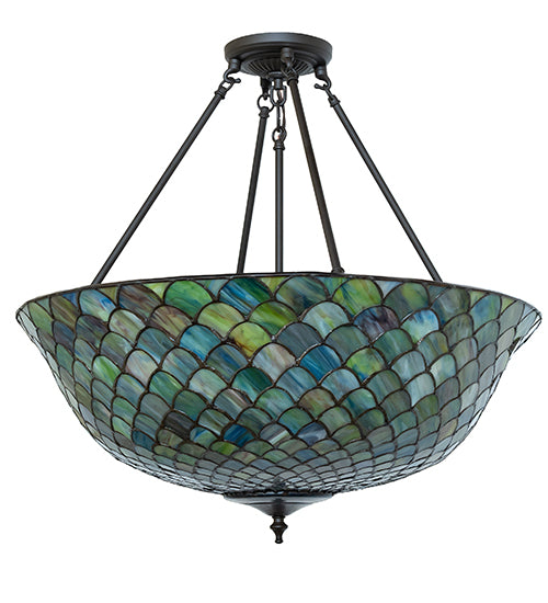 24" Wide Tiffany Fishscale Inverted Semi-Flushmount