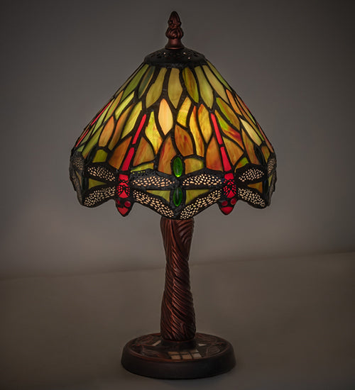 12"H Tiffany Hanginghead Dragonfly W/ Twisted Fly Mosaic Base Mini Lamp