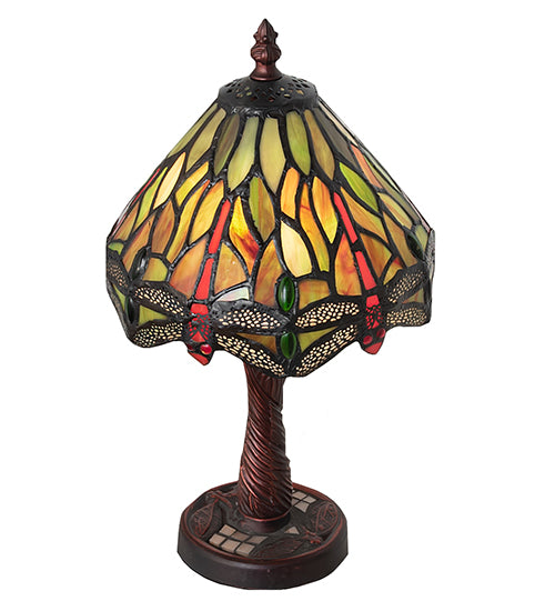 12"H Tiffany Hanginghead Dragonfly W/ Twisted Fly Mosaic Base Mini Lamp