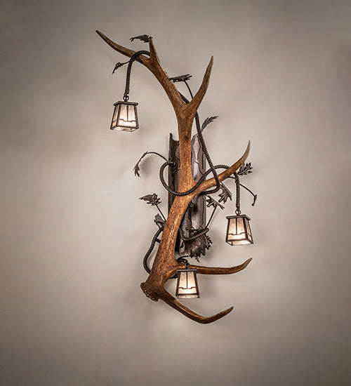 24" Wide Antlers Elk 3 Light Left Wall Sconce