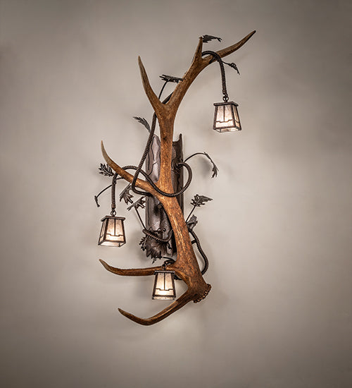 24" Wide Antlers Elk 3 Light Right Wall Sconce