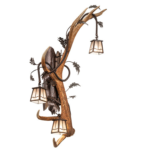 24" Wide Antlers Elk 3 Light Right Wall Sconce