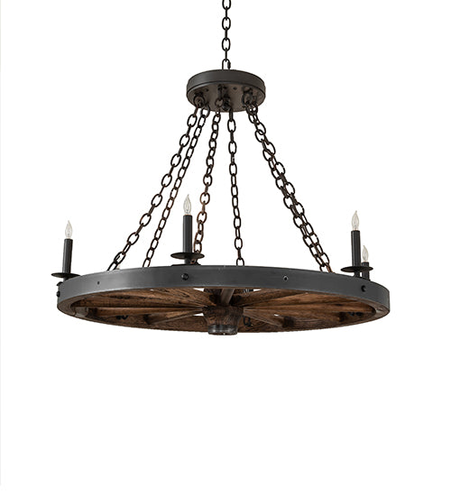 38" Wide Wagon Wheel 6 Light Chandelier