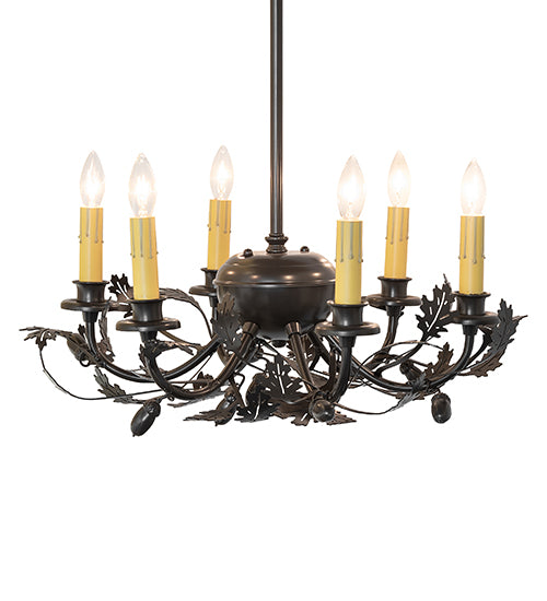 19" Wide Oak Leaf & Acorn 6 Light Chandelier