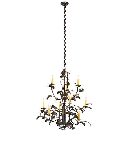 36" Wide Oak Leaf 9 Light Chandelier