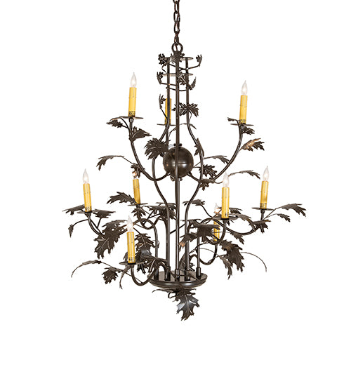 36" Wide Oak Leaf 9 Light Chandelier