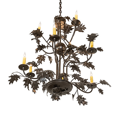 36" Wide Oak Leaf 9 Light Chandelier