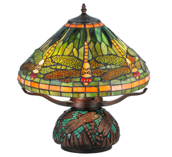 17"H Tiffany Dragonfly W/Tiffany Mosaic Base Table Lamp