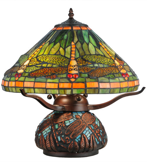 17"H Tiffany Dragonfly W/Tiffany Mosaic Base Table Lamp