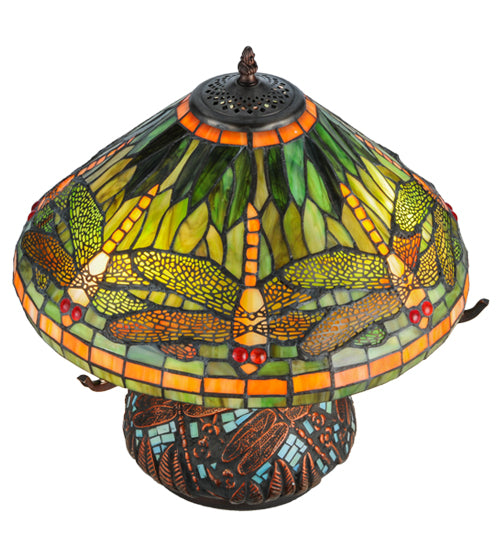 17"H Tiffany Dragonfly W/Tiffany Mosaic Base Table Lamp