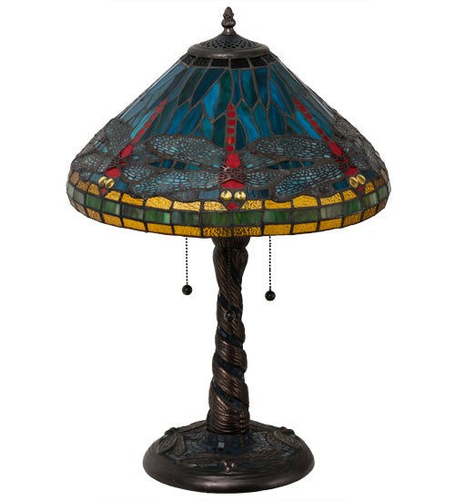 21"H Tiffany Dragonfly W/ Twisted Fly Mosaic Base Table Lamp