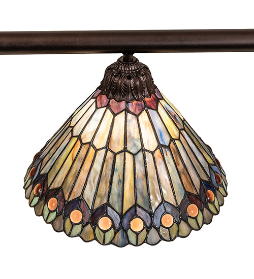 52" Long Tiffany Jeweled Peacock 3 Light Island Pendant