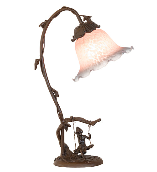 16" High Fluted Bell Cherub On Swing Mini Lamp