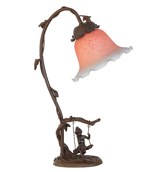 16" High Fluted Bell Cherub On Swing Mini Lamp