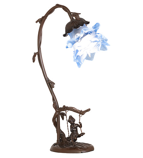 16" High Blue Floral Cherub On Swing Mini Lamp