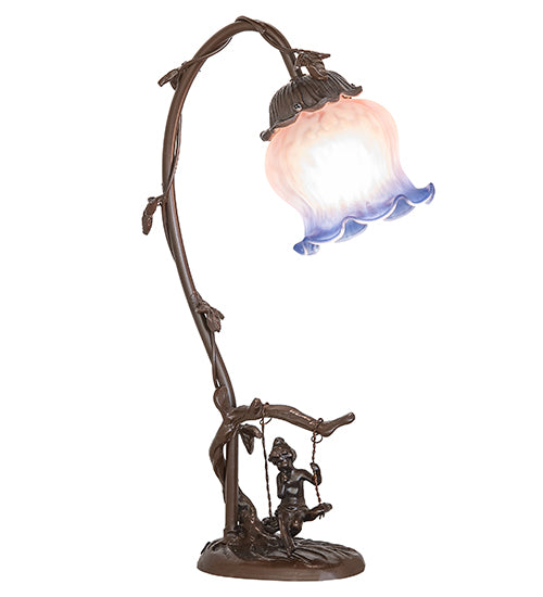 16" High Melon Flower Cherub On Swing Mini Lamp