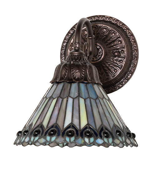 8" Wide Tiffany Jeweled Peacock Wall Sconce