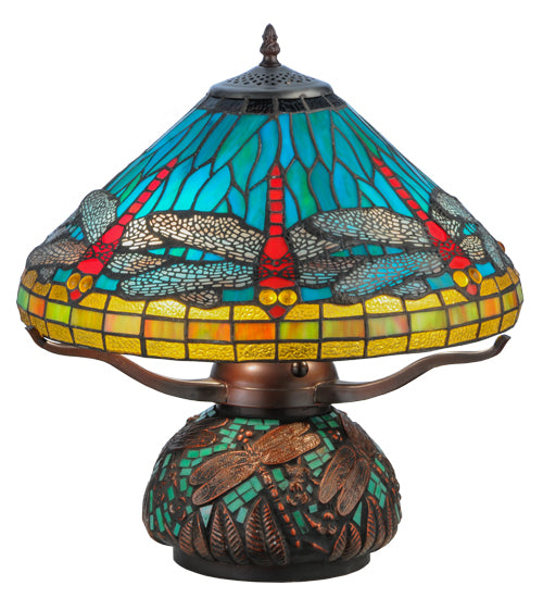 17"H Tiffany Dragonfly W/Tiffany Mosaic Base Table Lamp