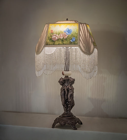 28" High Reverse Painted Roses Table Lamp