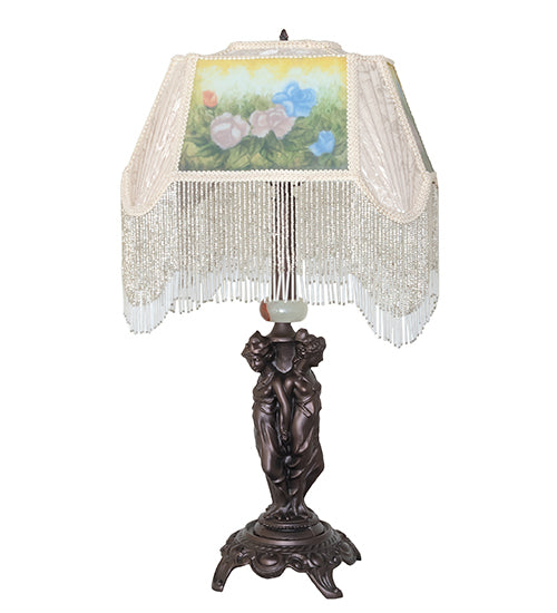 28" High Reverse Painted Roses Table Lamp