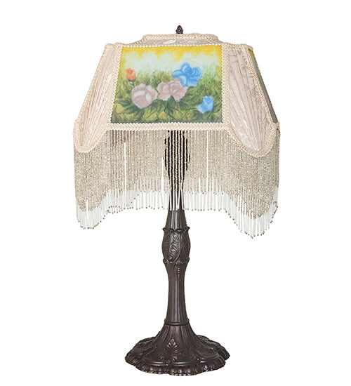 21" High Reverse Painted Roses Table Lamp