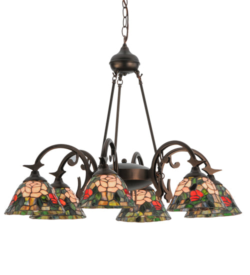 32"W Tiffany Rosebush 6 Lt Chandelier