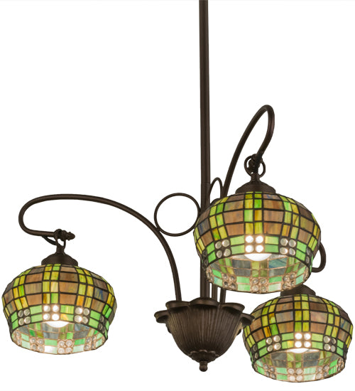 26"W Jeweled Basket 3 Lt Chandelier