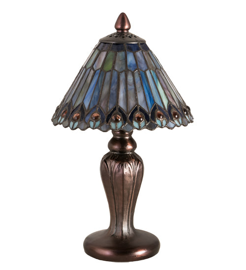 12"H Tiffany Jeweled Peacock Mini Lamp