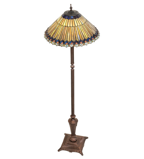 64" High Tiffany Jeweled Peacock Floor Lamp