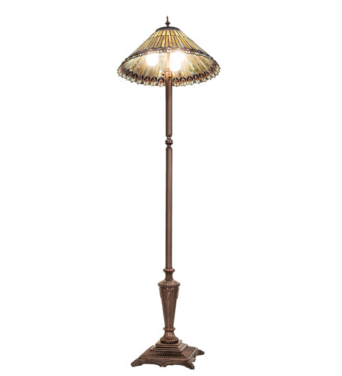 64" High Tiffany Jeweled Peacock Floor Lamp