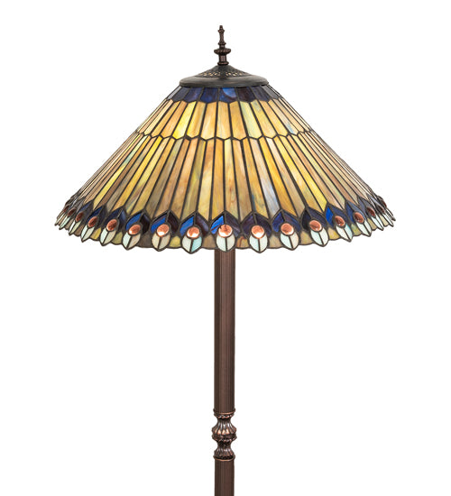 64" High Tiffany Jeweled Peacock Floor Lamp