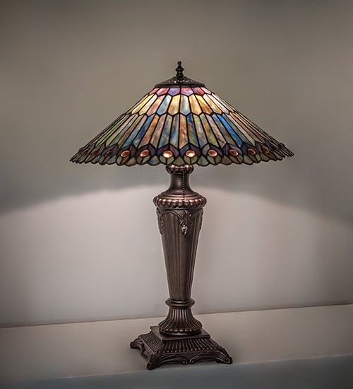 23" High Tiffany Jeweled Peacock Table Lamp