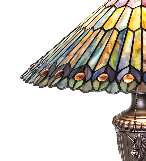 23" High Tiffany Jeweled Peacock Table Lamp