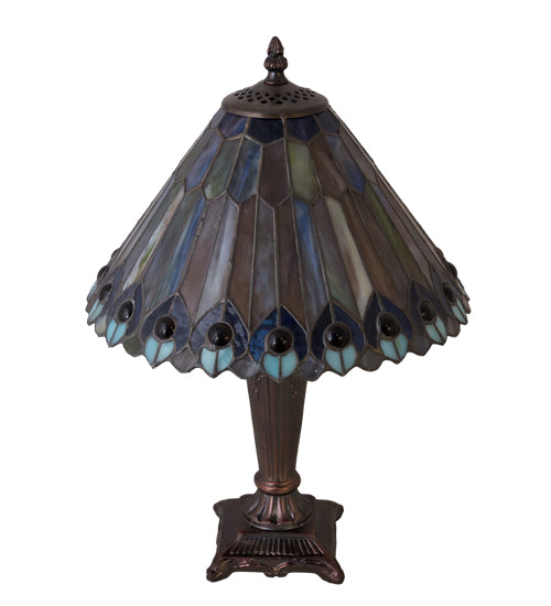 17" High Tiffany Jeweled Peacock Accent Lamp