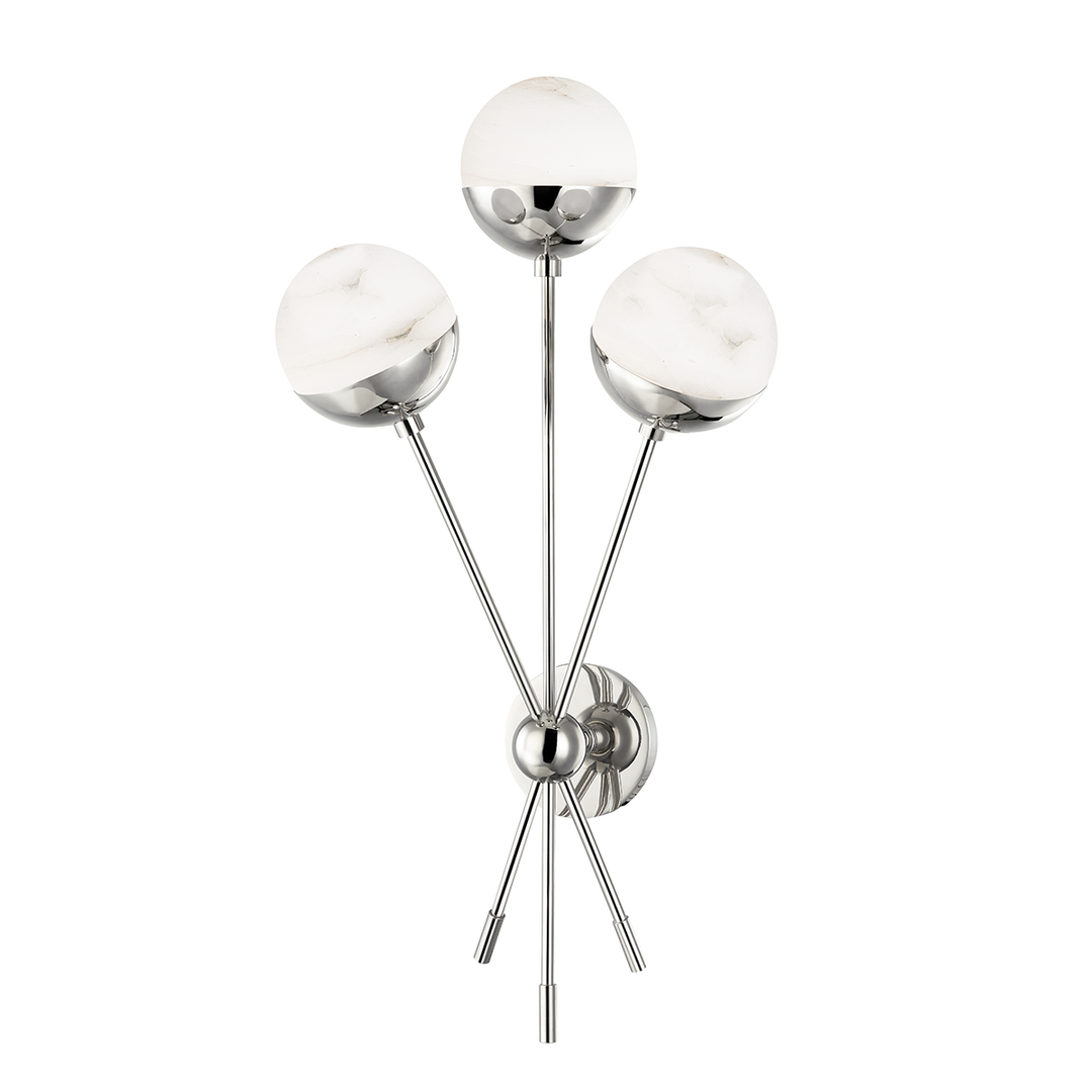 Saratoga 3 Light Wall Sconce - Polished Nickel, 27.5"