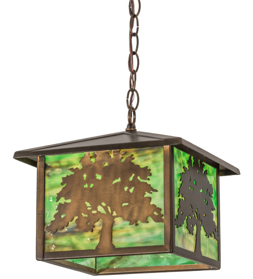 12"Sq Oak Tree Lantern Pendant