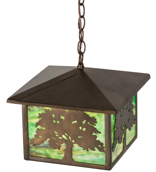 12"Sq Oak Tree Lantern Pendant