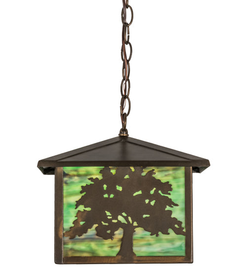 12"Sq Oak Tree Lantern Pendant