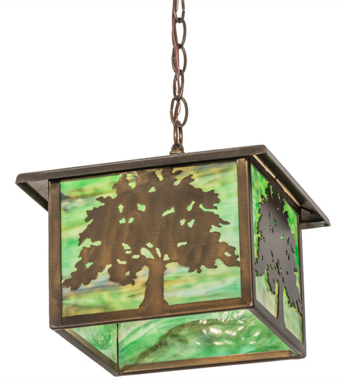 12"Sq Oak Tree Lantern Pendant